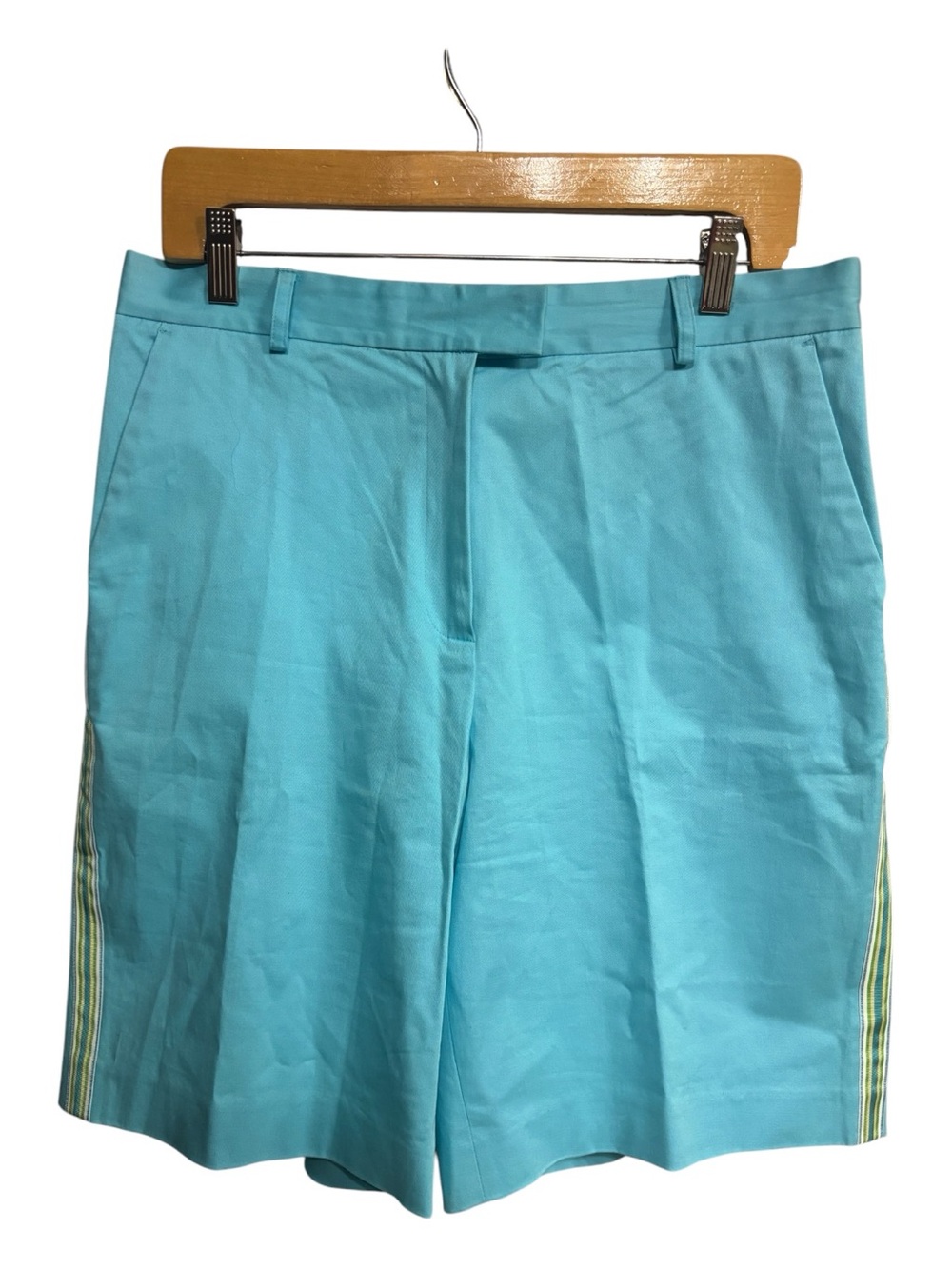 Lilly Pulitzer Havana Blue Cotton Shorts w Yellow/Green/Blue/White Stripes Sz 12